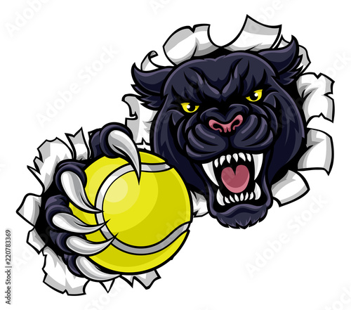 Black Panther Tennis Mascot Breaking Background