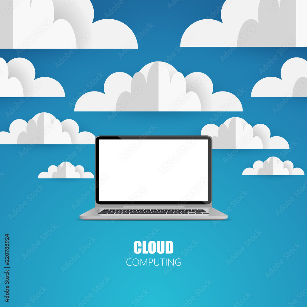 Cloud computing conceptor symbol connect with network cable on blue background. photorealistic vector Cloud computing conceptor symbol connect with network cable on blue background. photorealistic vector