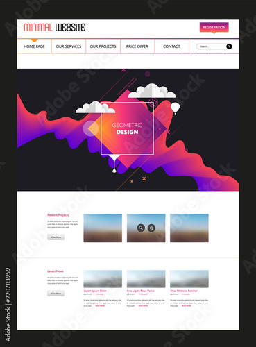 Modern cool website design template, with colorful abstract header design.