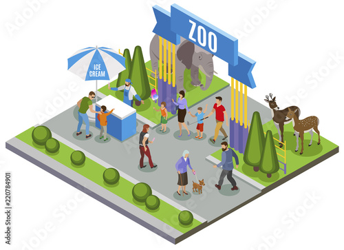 Isometric Zoo Entrance Composition
