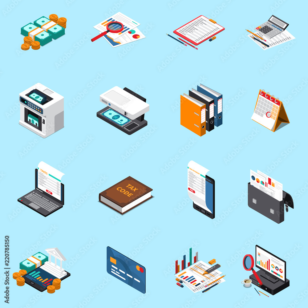 Accounting Tax Isometric Icons Accounting Tax Isometric Icons