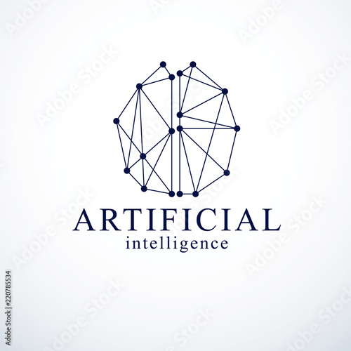 Artificial intelligence concept vector logo design. Human anatomical brain with electronics technology elements icon. Smart software, futuristic idea of intelligent machines and computer programs.