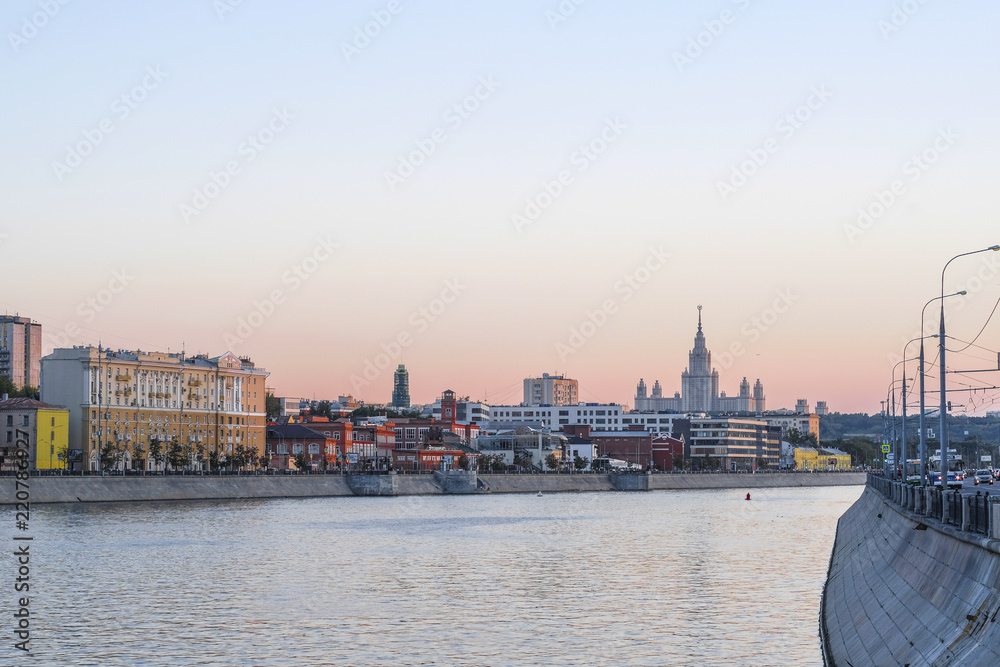 Moscow, Russia - August, 28, 2018: embankment of Moscow river
