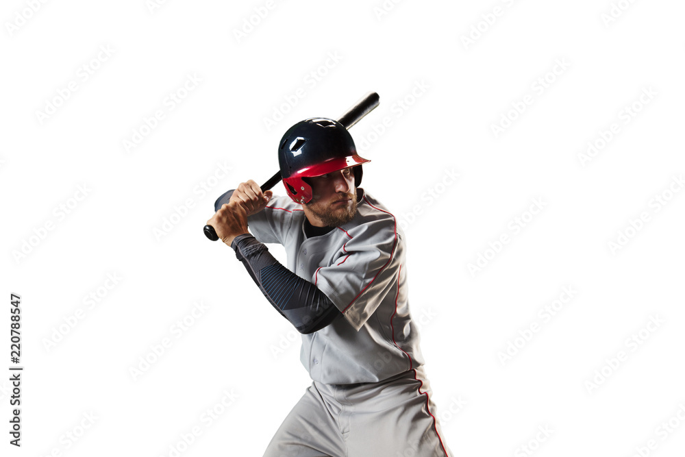 Isolated Baseball player bat the ball on white background Isolated Baseball player bat the ball on white background