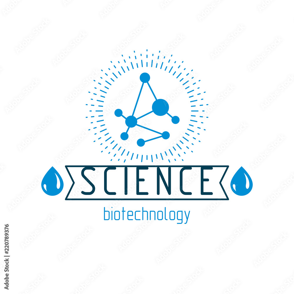 Vector model of molecule created using wireframe connection. Molecular biotechnology conceptual logotype for use in advertisement and as business creative emblem. Vector model of molecule created using wireframe connection. Molecular biotechnology conceptual logotype for use in advertisement and as business creative emblem.