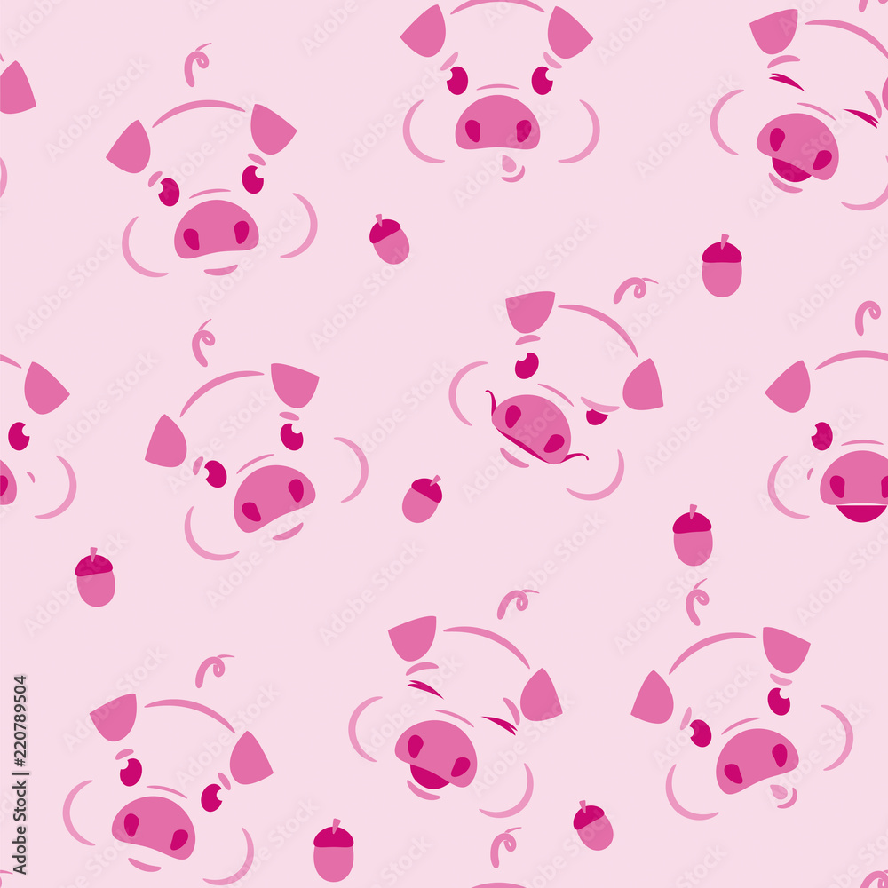 Vector image. Seamless pattern of a pig on a pink background. Vector image. Seamless pattern of a pig on a pink background.