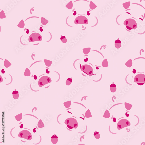 Vector image. Seamless pattern of a pig on a pink background.