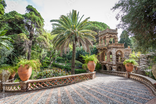 Ancient public Garden of Villa Comunale in Taormina, Sicily, Italy