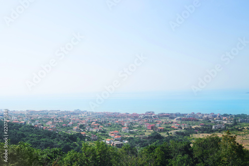 beautiful landscape of sea coast with small city