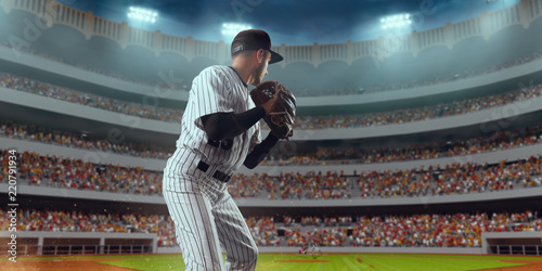 Photography Baseball player throws the ball on professional baseball stadium