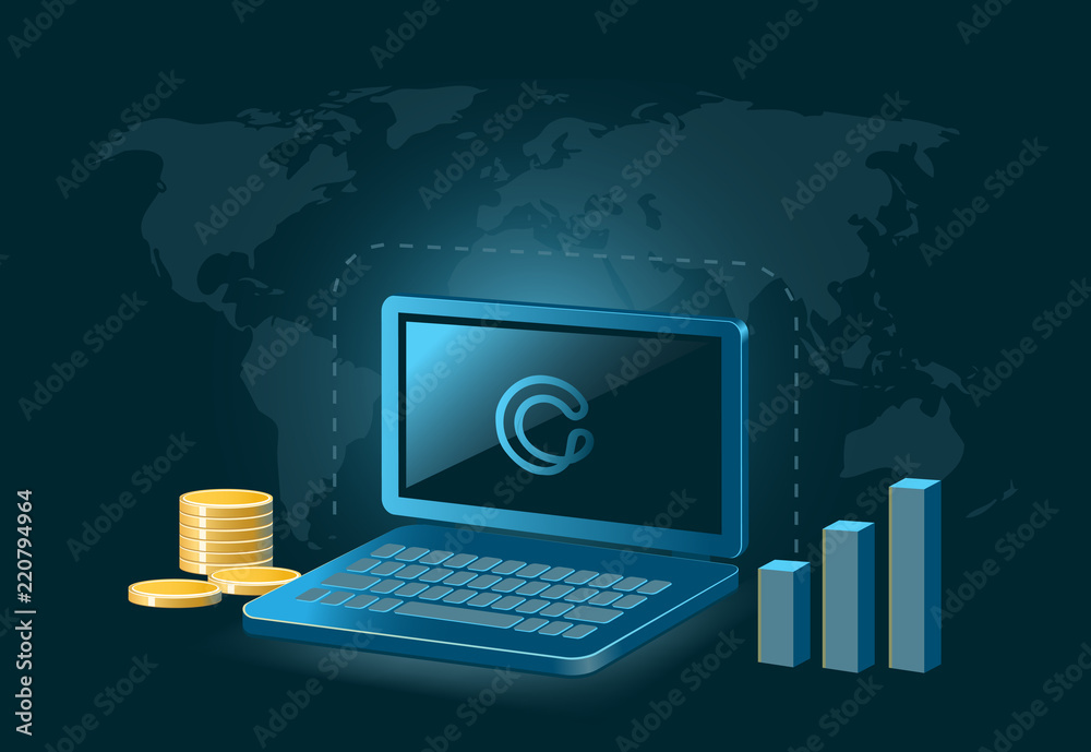 CyberMiles Cryptocurrency Coin Global Laptop Trade Background CyberMiles Cryptocurrency Coin Global Laptop Trade Background