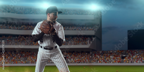 Canvas Print Baseball pitcher catch the ball on professional baseball stadium
