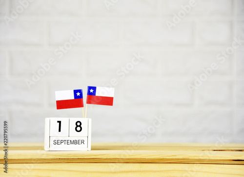 SEPTEMBER 18 Wooden calendar Concept Chile national day.with space for your text. photo