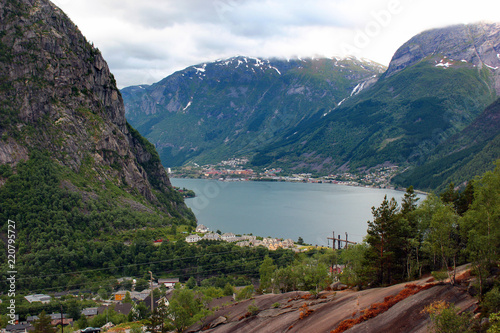 View of Tyssedal, a village in Odda municipality in Hordaland county, Norway.