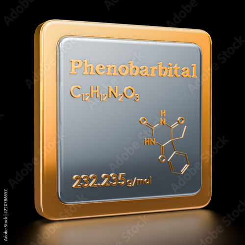Phenobarbital. Icon, chemical formula, molecular structure. 3D rendering photo