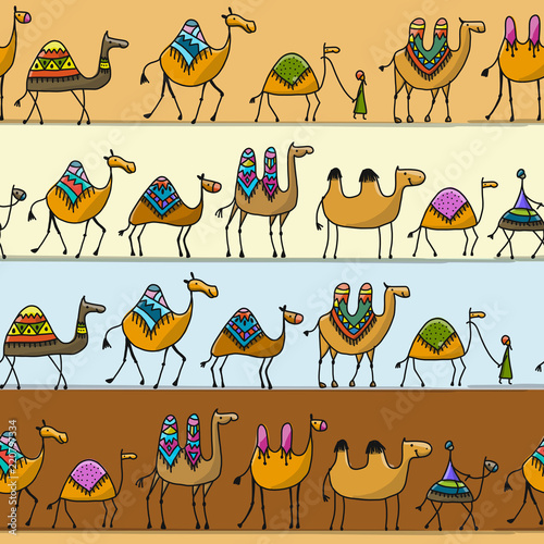 Camels caravan, seamless pattern for your design