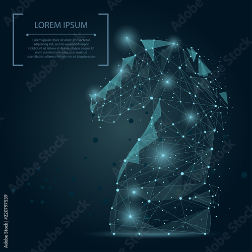 Abstract mash line and point chess horse. Vector business illustration. Polygonal low poly. 