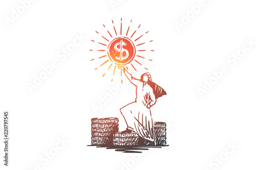Money, dollars, wealth, success, Muslim concept. Hand drawn isolated vector.