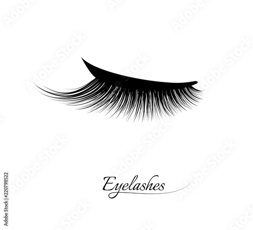 Eyelash extension. Beautiful black long eyelashes. Closed eye . False beauty cilia. Mascara natural effect. Professional glamor makeup.