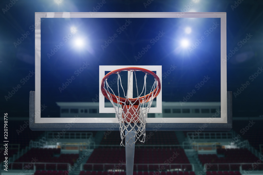 Glass basketball board and hoop in an Stock Photo |