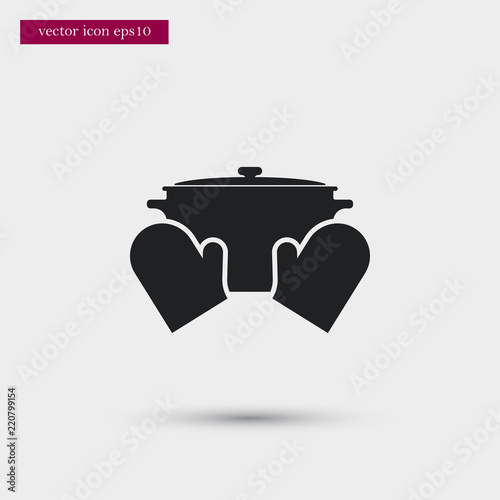 Pan with potholder icon. Simple food element illustration.