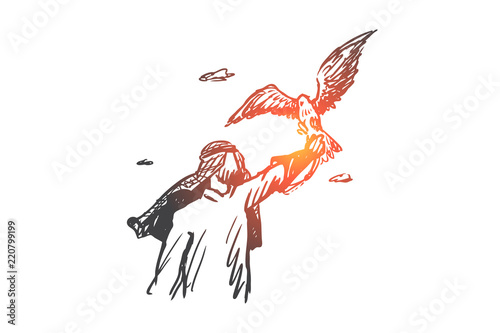 Freedom, Islam, lifestyle, fascination concept. Hand drawn isolated vector.