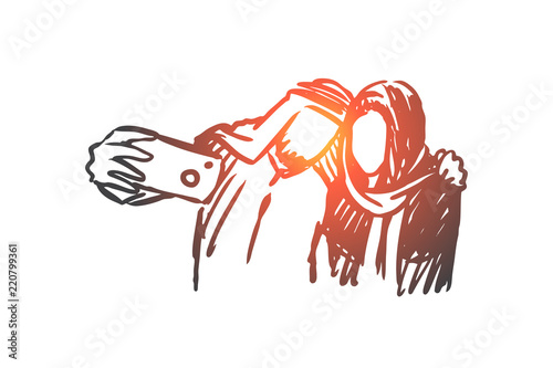 Gadgets, selfie, arab, couple, friends concept. Hand drawn isolated vector.