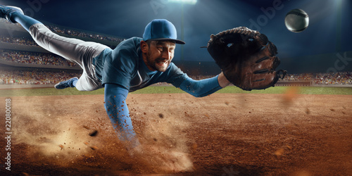 Photography Baseball shortstop catches the ball on professional baseball stadium