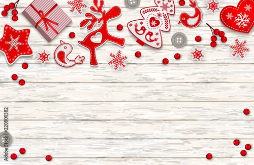 Abstract christmas background, red and white stylized Scandinavian decorations