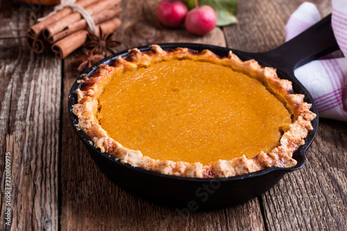 Pumpkin pie in skillet