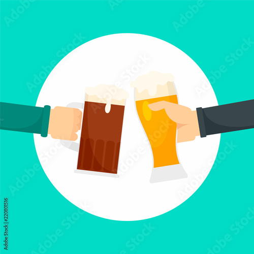 Two hands of beer background. Flat illustration of two hands of beer vector background for web design