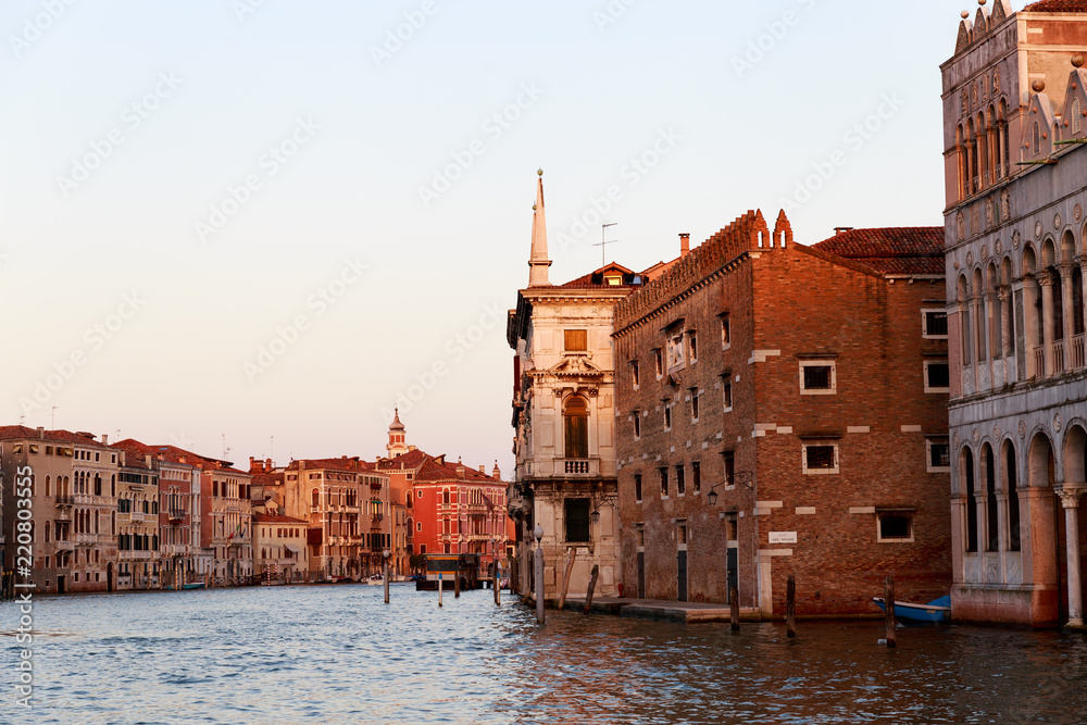 Water canals in Venice at sunset