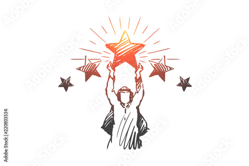 Muslim, success, rating, achievement, businessman concept. Hand drawn isolated vector.
