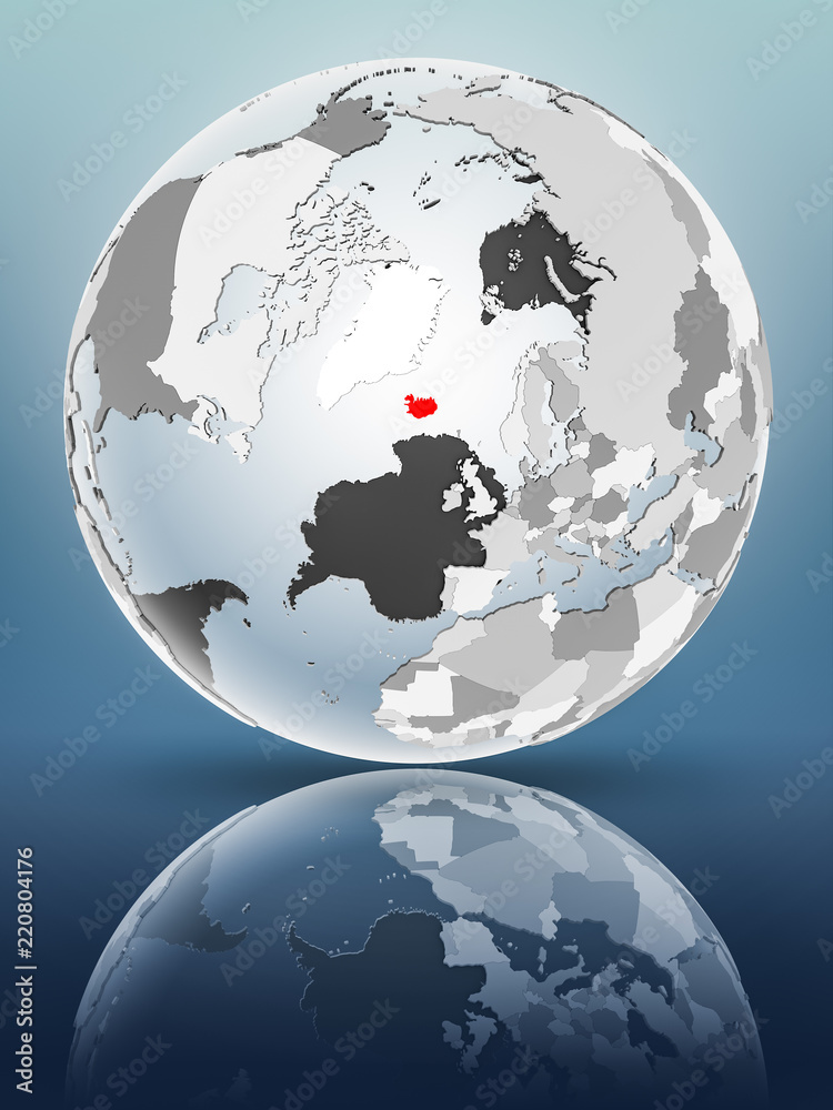 Obraz premium Iceland on political globe