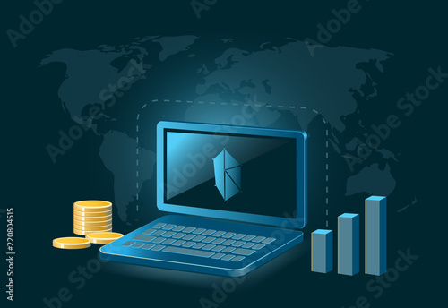 Kyber Network Cryptocurrency Coin Global Laptop Trade Background 