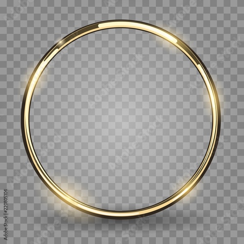 Gold ring. Golden metal circle, shiny metallica rounded frame isolated on transparent background