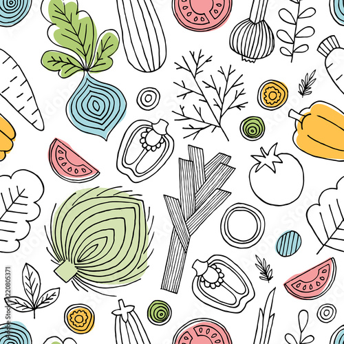 Dekoracja na wymiar  fun-vegetables-seamless-pattern-linear-graphic-vegetables-background-scandinavian-style-healthy-food