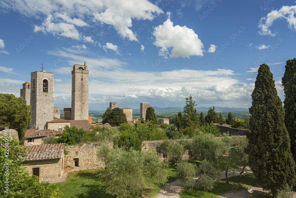 Idyllic landscape of Medieval Village San Gimignano, Tuscany, Italy, Europe