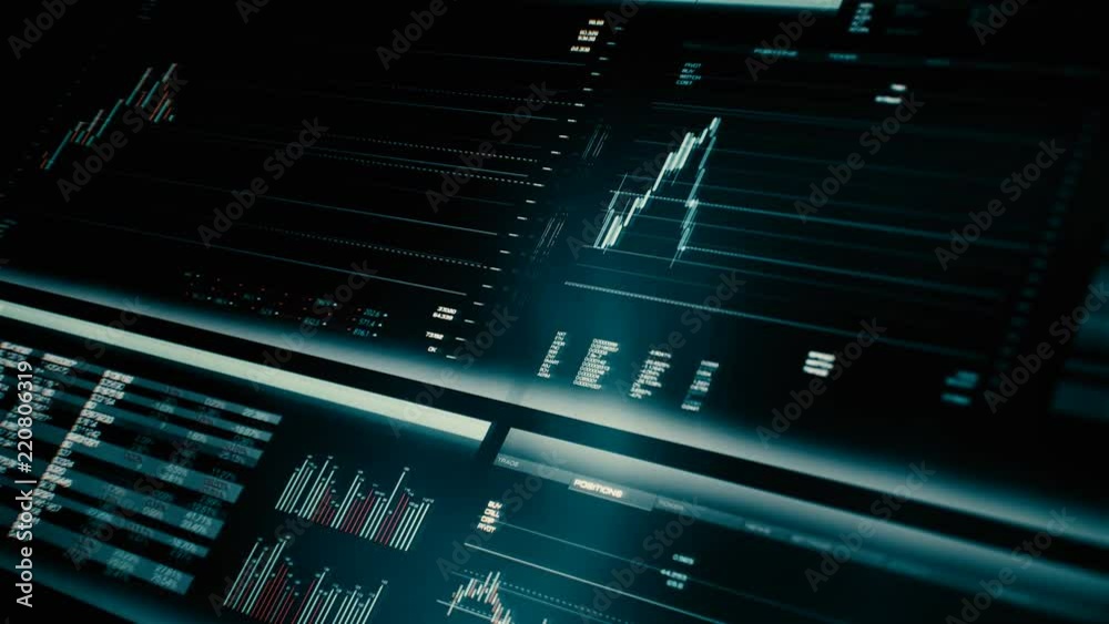 Perspective view of futuristic interface/Digital screen.Detailed abstract background with blinking and switching indicators and statuses showing work of command center, processing big data, machine de Perspective view of futuristic interface/Digital screen.Detailed abstract background with blinking and switching indicators and statuses showing work of command center, processing big data, machine de