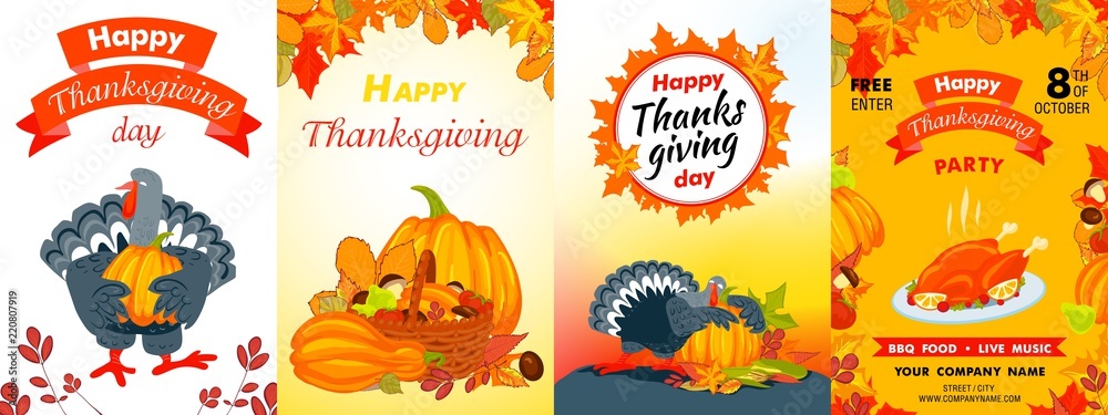 Happy Thanksgiving day banner set. Cartoon illustration of happy Thanksgiving day vector banner set for web design