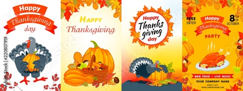 Happy Thanksgiving day banner set. Cartoon illustration of happy Thanksgiving day vector banner set for web design photo