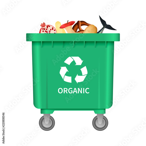 Garbage organic container mockup. Realistic illustration of garbage organic container vector mockup for web design isolated on white background