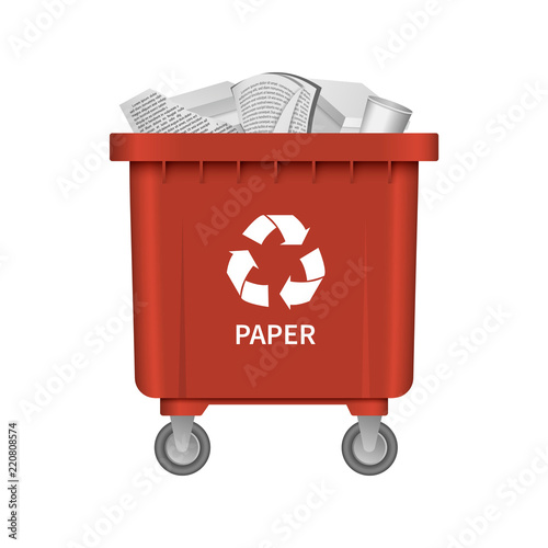Garbage paper container mockup. Realistic illustration of garbage paper container vector mockup for web design isolated on white background
