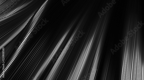 Black background with drapery, silver and lines. 3d illustration, 3d rendering.