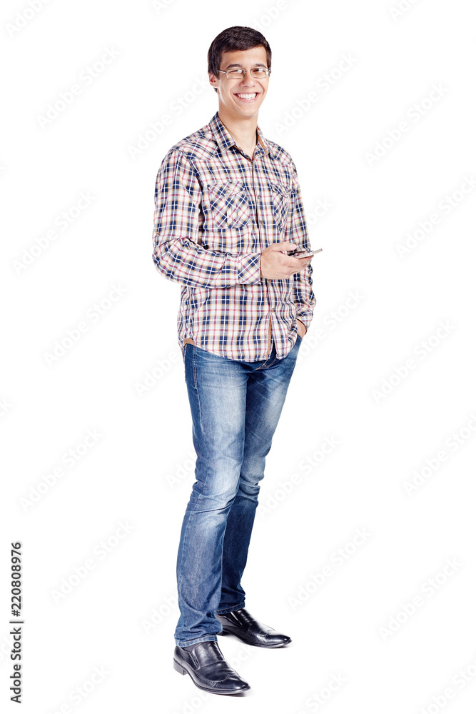 Man texting on phone full body Man texting on phone full body