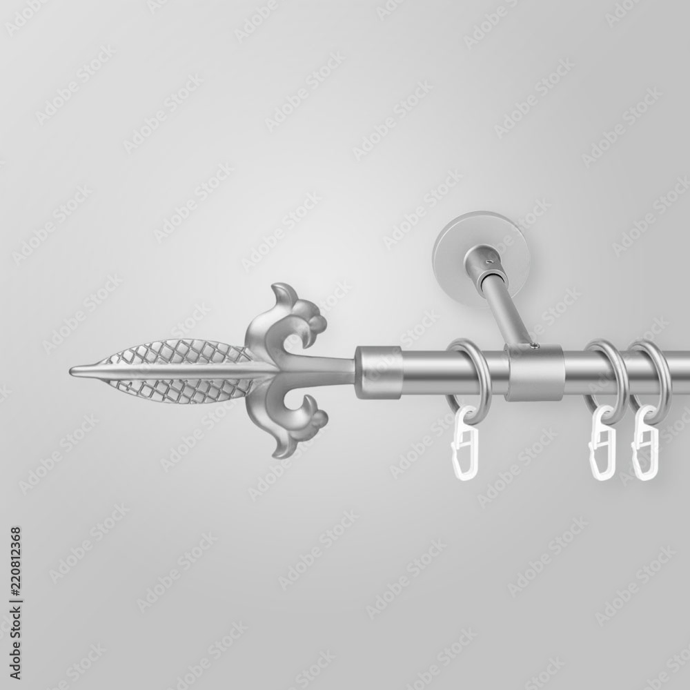 Metal curtain cornice and finials on the gray background. Metal ending for cornices. Metal curtain cornice and finials on the gray background. Metal ending for cornices.