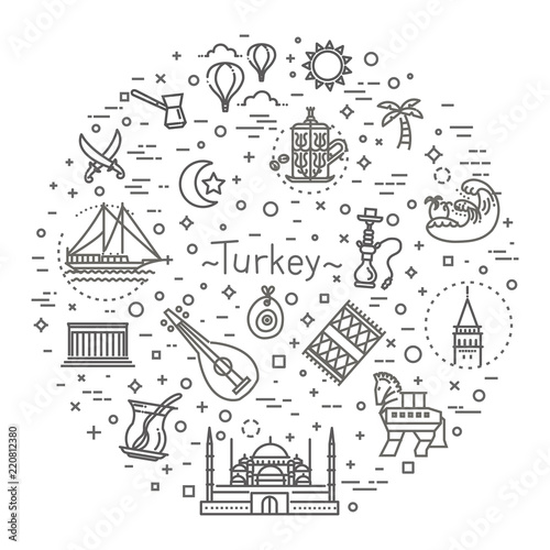 Thin Vector Turkey symbol icon set