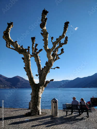 Old couple resting on a bench near Lake Maggiore - Ascona - Switzerland