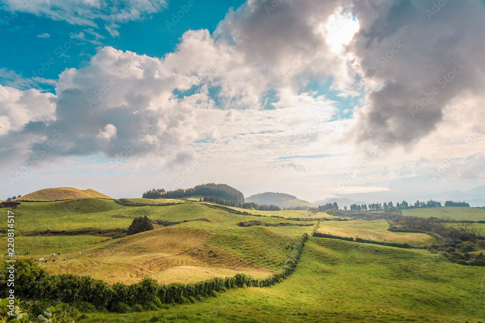 Wonderful hills and fields landscape in Sao Miguel, Azores Islands Wonderful hills and fields landscape in Sao Miguel, Azores Islands