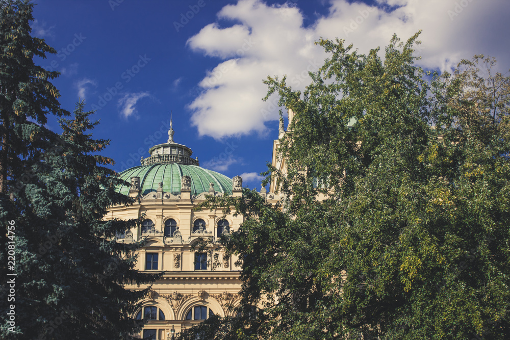 Fototapeta premium opera facade dome between trees 